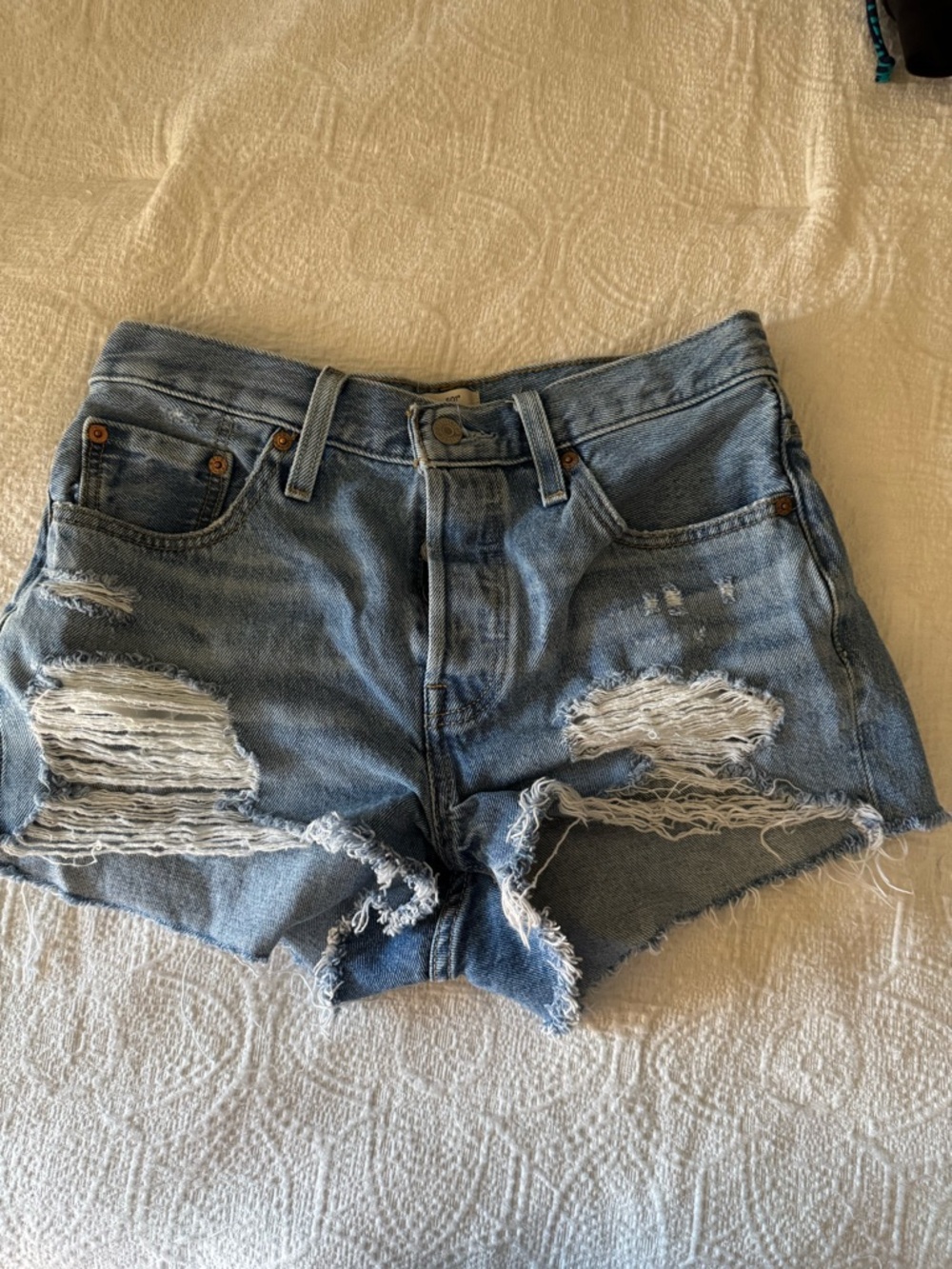 Levi's Light Blue Ripped Denim Shorts
